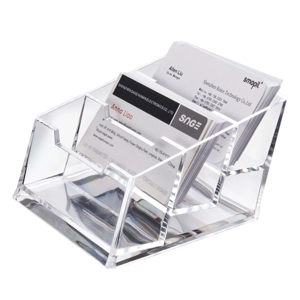 Acrylic Business Card Holder Table Card Display Stand Desktop Name Card Box Two Lattices Thickened Simple Transparent Container