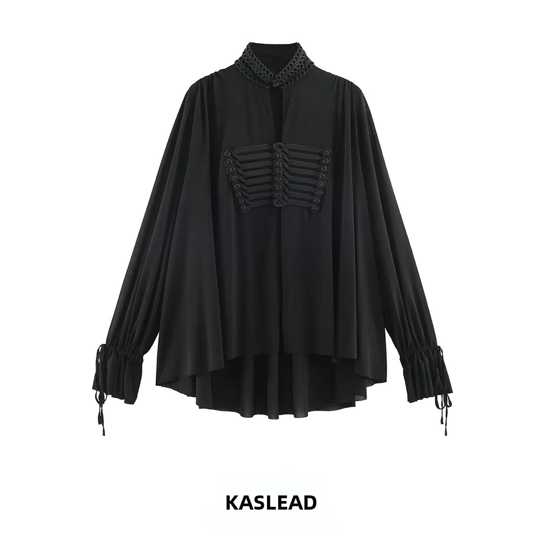 KASLEAD Women's Loose Shirt with Rope Knot 5070492 New Style Casual Fashion Polyester Fiber Long Sleeve Button Closure