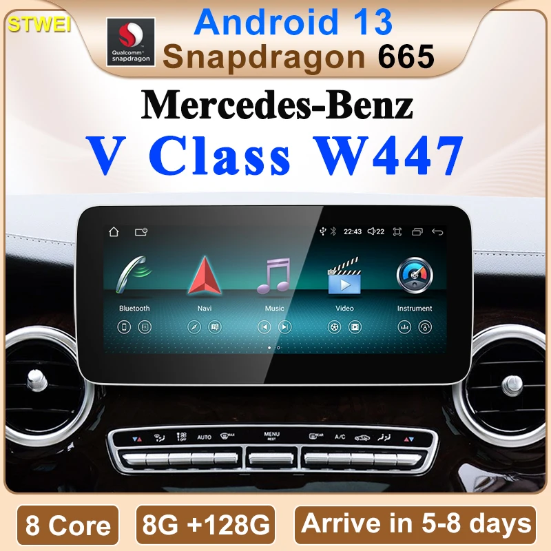 Système de véhicule intelligent, écran de limitation automobile, Carplay automatique, Android 14, prix d'usine, Mercedes Benz Classe V, W447, V250