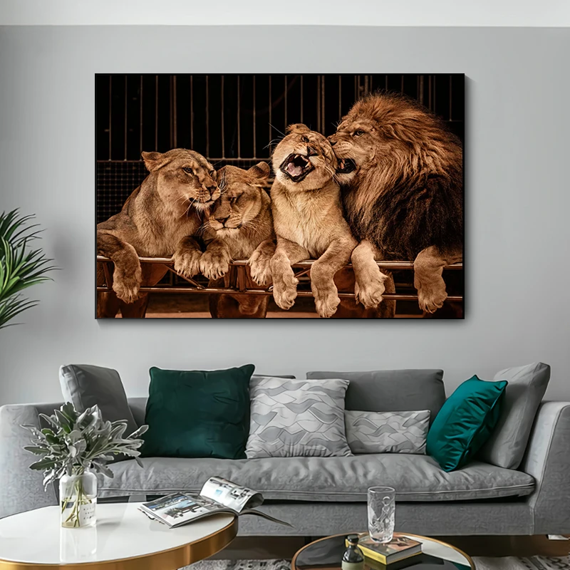 Wild Animals Baby Lion Family Canvas Painting Posters and Prints Wall Art Pictures for Living Room Home Decoration Cuadros