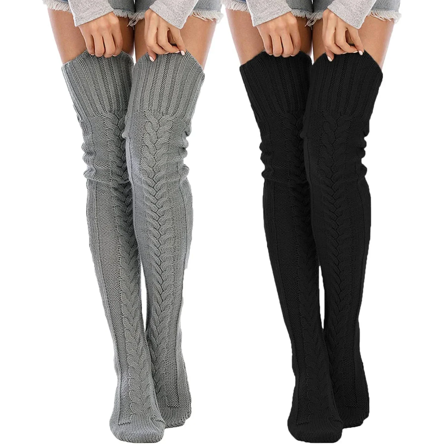 Women\'s Cable Knitted Thigh High Boot Socks Extra Long Winter Stockings Over Knee Leg Warmers