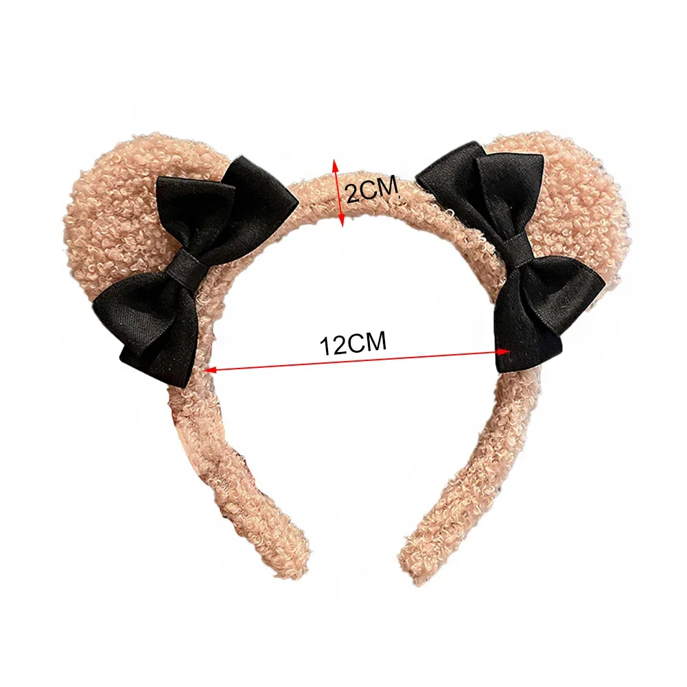 Cute Bow Tie Bear Ears Plush Hair Band for Women Wash Face Cartoon Kid Headband Female Sweet Hairband for Girls Hair Accessories