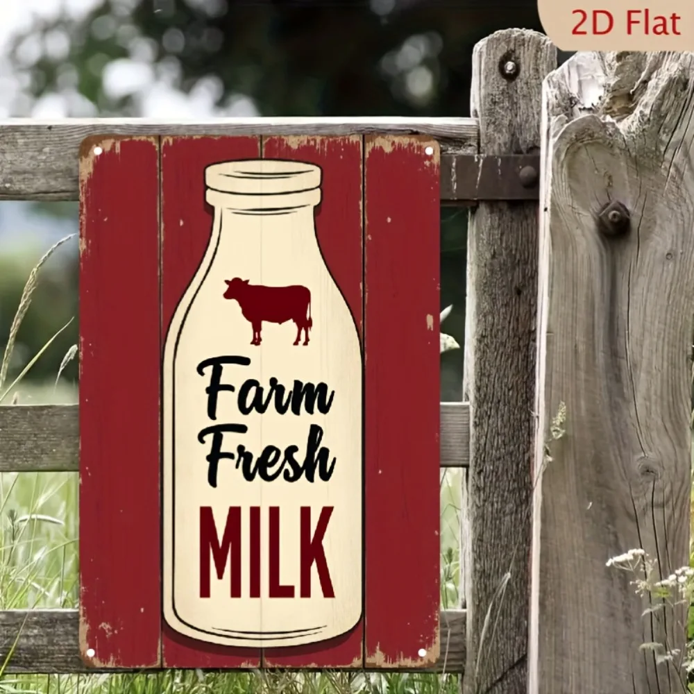 （2D Tin painting）Vintage Dairy Cow Metal Sign | 8x12 Inch Rustic Iron Wall Decor for Kitchen, Yard & Holiday | Farmhouse Gift