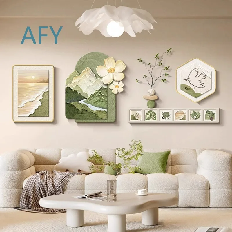 Cream Style Living Room Wall Art 2025 New Texture Mountain Landscape Canvas Painting Set for Sofa Backdrop Wall Decor for