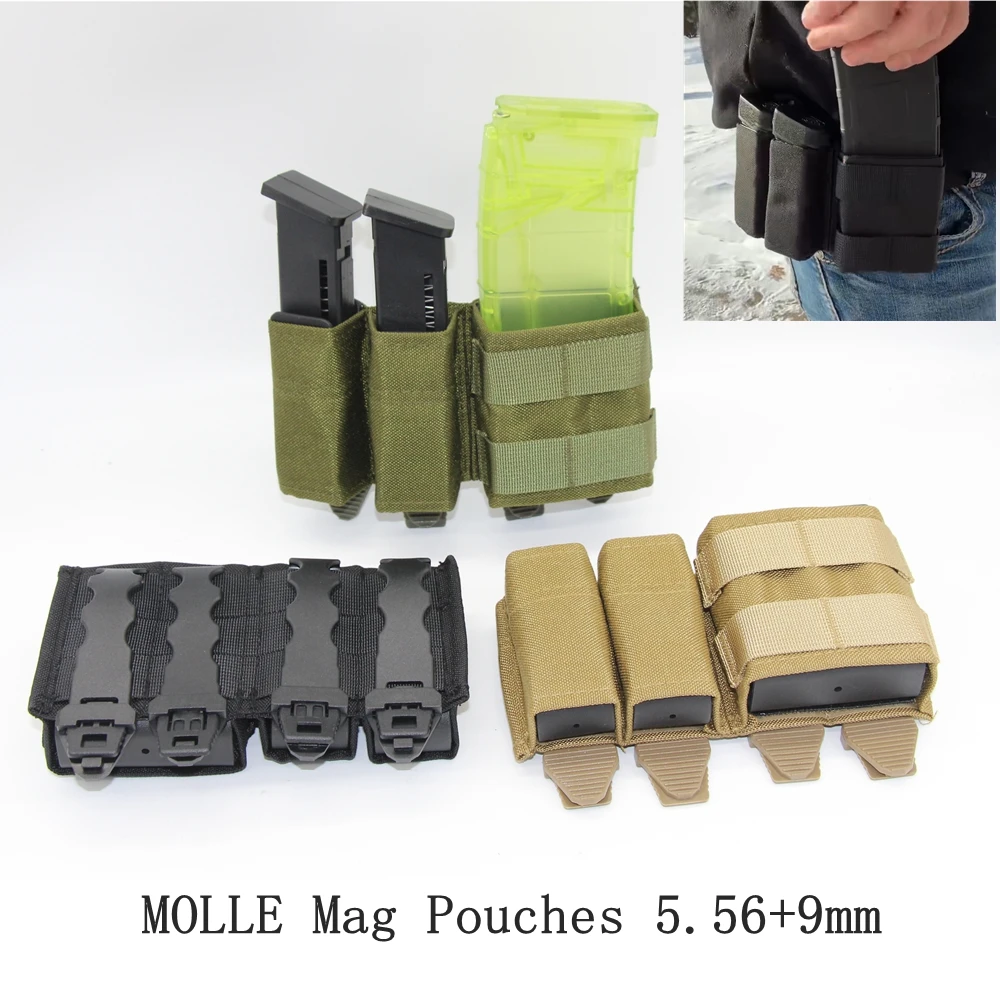 Mag Pouch 5.56 with Double Pistol Magazine Pouch MOLLE Mag Pouches 5.56+9mm Quick Release Insert for Tactical Vest Belt Bag