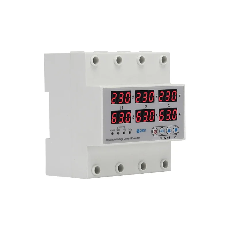 63A Open Electric Three Phase Adjustable Over and Under Voltage Protector with Over Current Protector 63A Monitor Relays