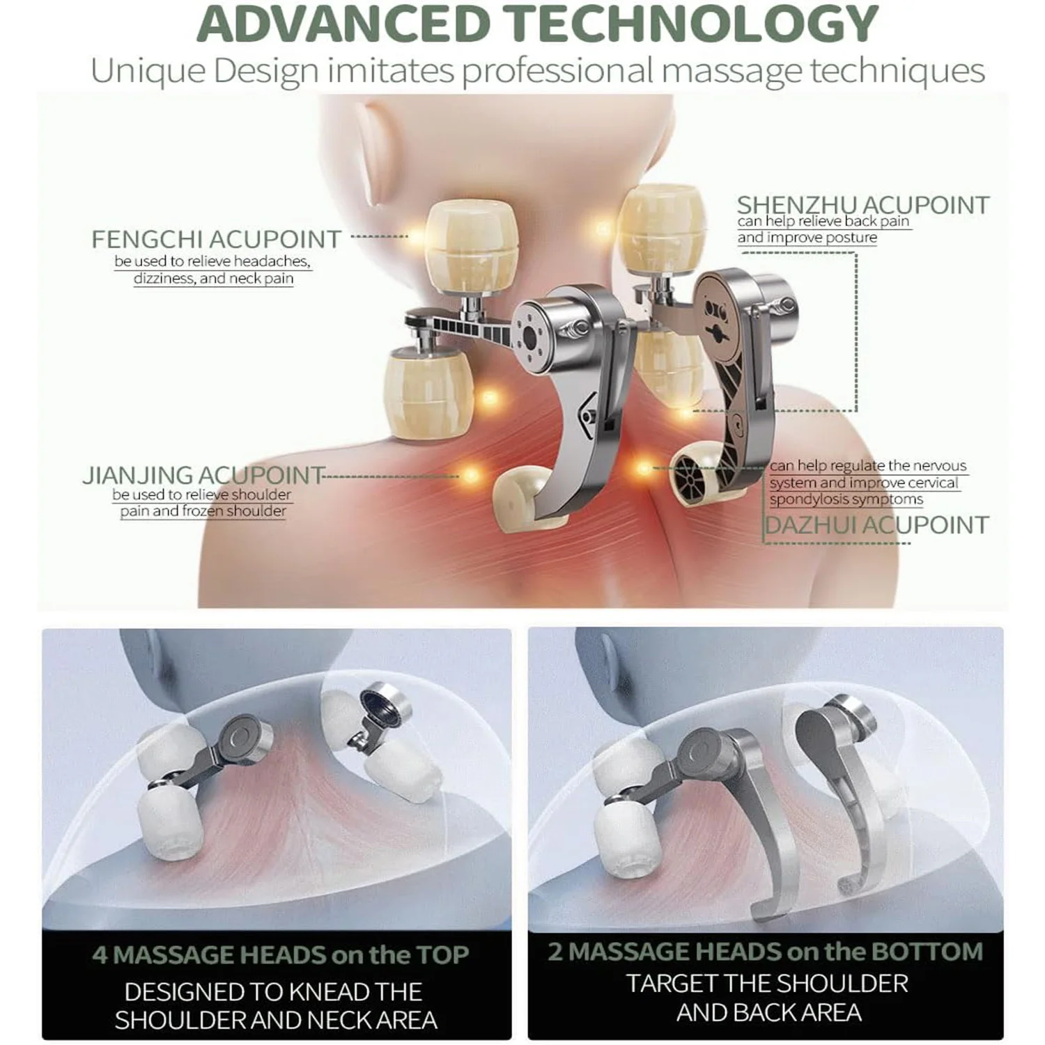 مدلك الرقبة والكتف مدلك الظهر الساخن على شكل حرف U وسادة تدليك كهربائية للعجن العميق للجسم والخصر والساق #4