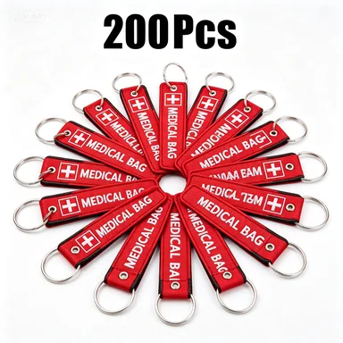 200Pcs MEDICAL BAG Embroidered Keychain Tag Double Sided Printed Luggage Marker for Emergency Medical Bag Travel Suitcase
