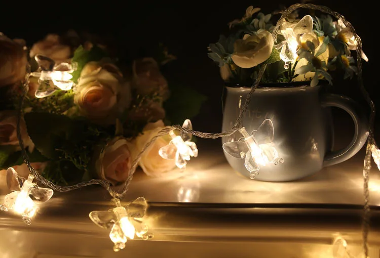 Christmas Day Butterfly Light String 100LED Lantern Flashing Light String with Tail Insert Wedding Decoration Light