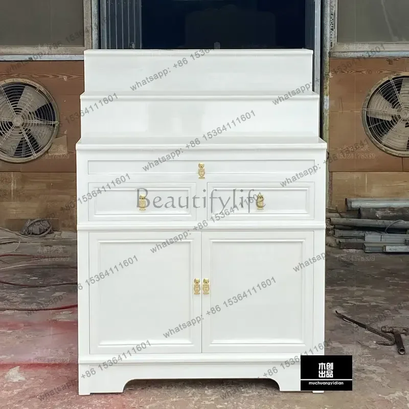 white table three-layer Buddhist platform household solid wood incense case Chinese vertical cabinet God of Wealth cabinet