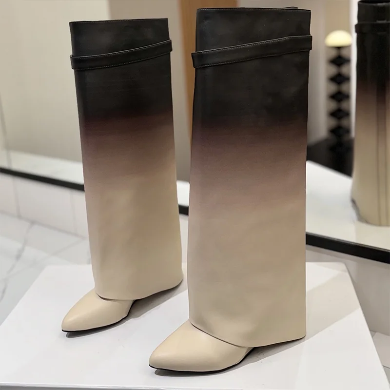 

Top quality new leather faced women's high heels boots with metal buckles and leather fasteners elegant shoes 25090418