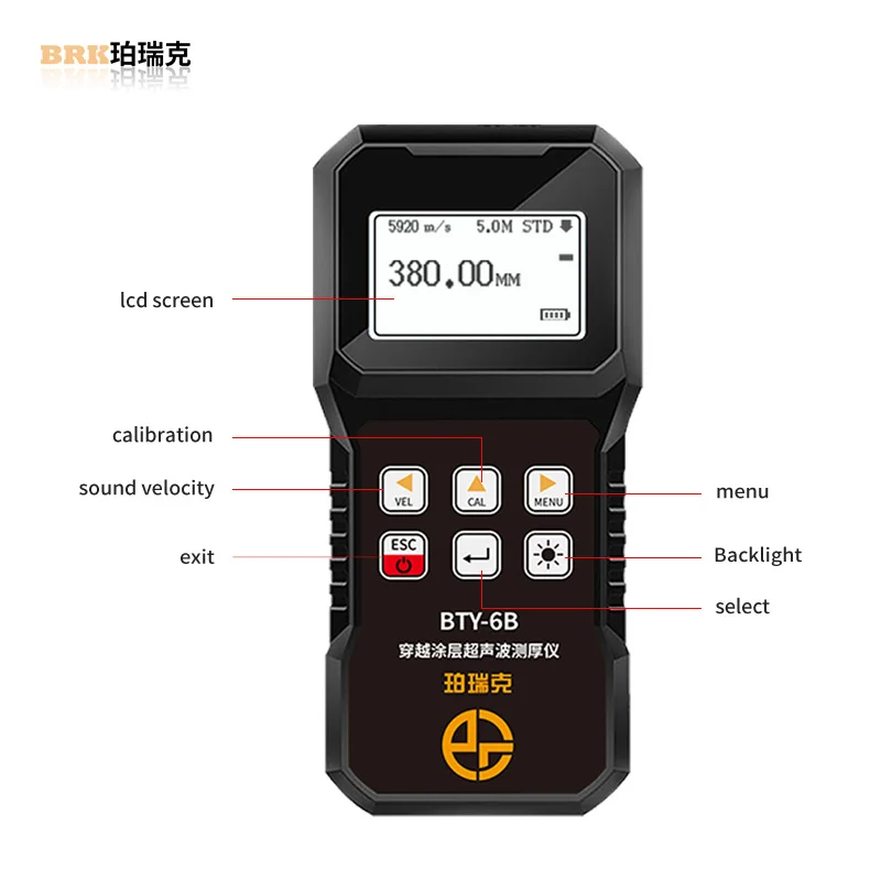 Through Coating Thickness meter Glass plastic Metal Ceramics Ultrasonic BTY-6B Thickness Gauge