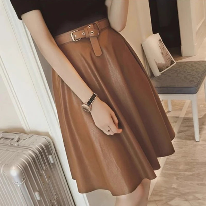 

Genuine Sheepskin A-line Skirt Women High Waisted Large Swing Skirt 2024 Fall New Female Brown Short Casual Real Leather Skirt