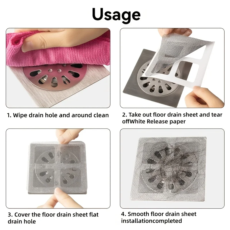 50PCS Disposable Shower Drain Hair Catcher Sticker Mesh Filter Waterproof Self-Adhesive Floor Drain Cover for Bathroom Kitchen image 6
