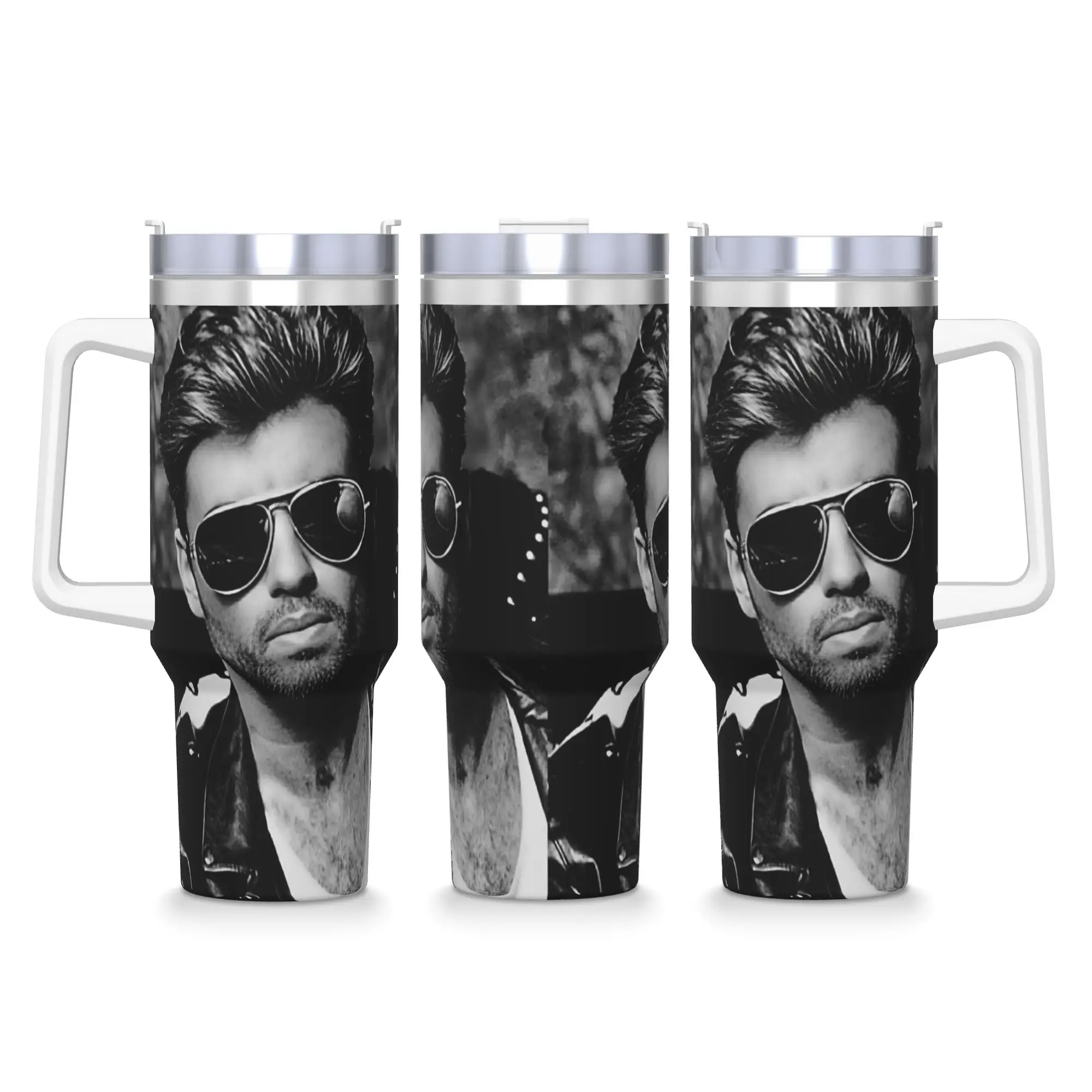 

George Michael British Singer Stainless Steel Tumbler Camping Coffee Mug With Straws and Lid 40oz Car Mugs Cold Drink Bottle