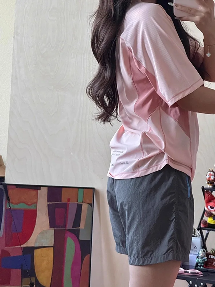 퀴 드라이 아이스 실크 스포츠 세트 여성용 여름 얇은 운동복 야외 사이클링 배드민턴 커플용 경량 라운드 넥