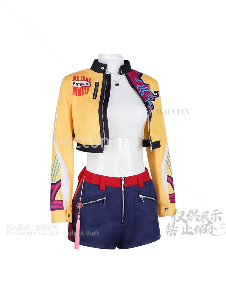Rumi Kpop Girl Group Cosplay Anime Movie Demon Singing Costume Yellow Punk Y2K Coat Short Pants Long Wigs Halloween Party Cos