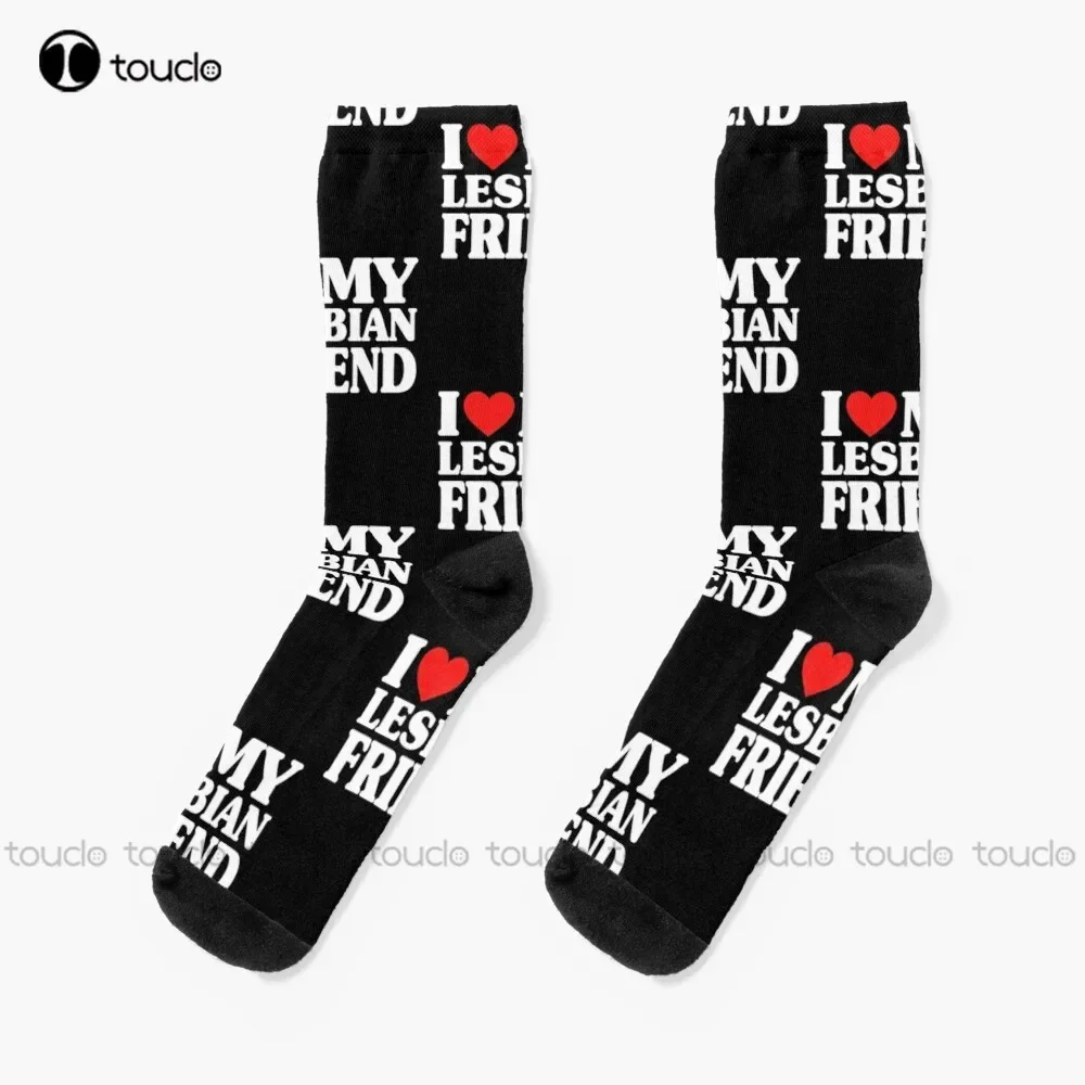 

New I Love My Lesbian Friend Socks White Long Socks Personalized Custom Unisex Adult Popularity Holiday Gifts Teen Socks