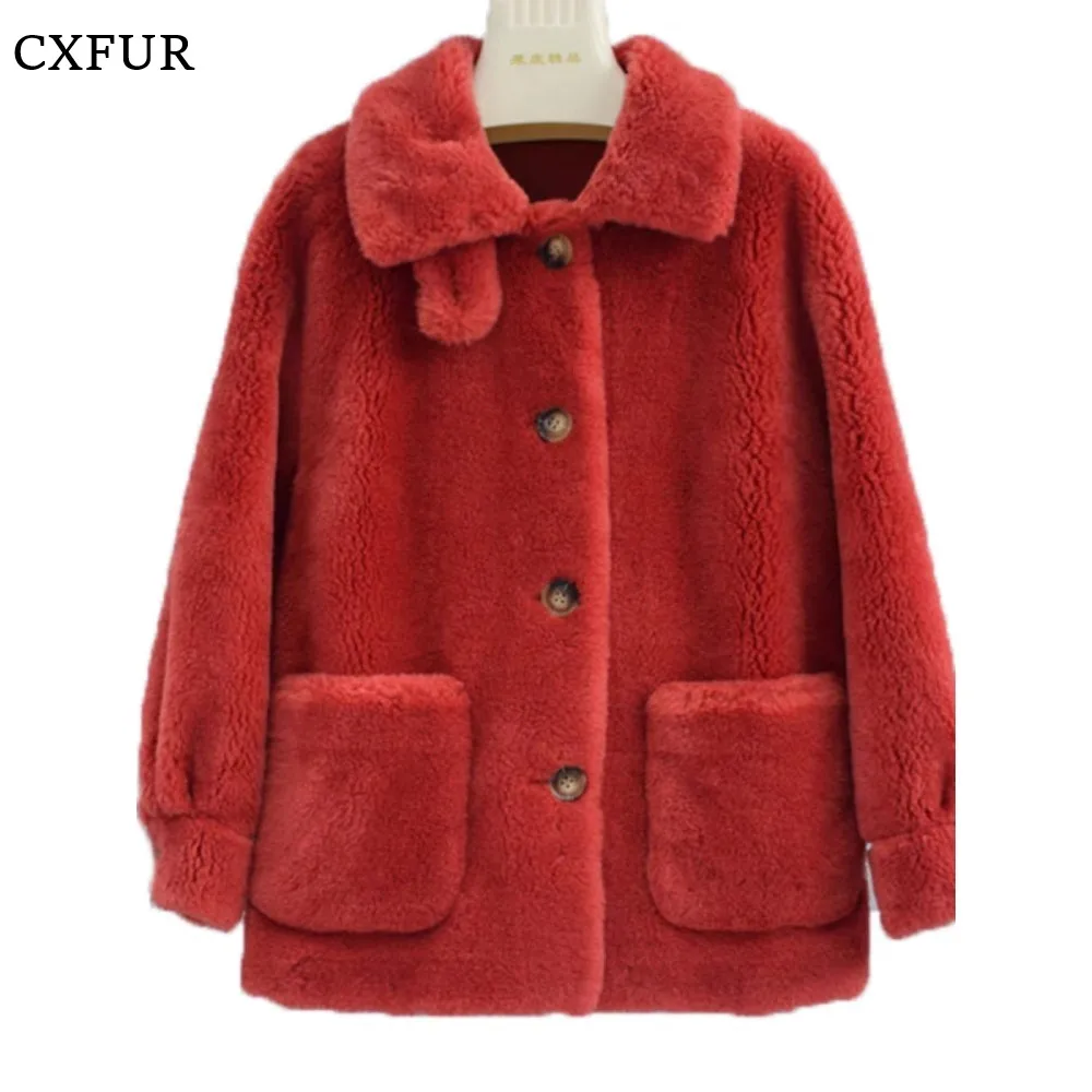 Ladies Elegant Winter Jacket Single Breasted Teddy Sheep Wool Coat CX-G-T-17B
