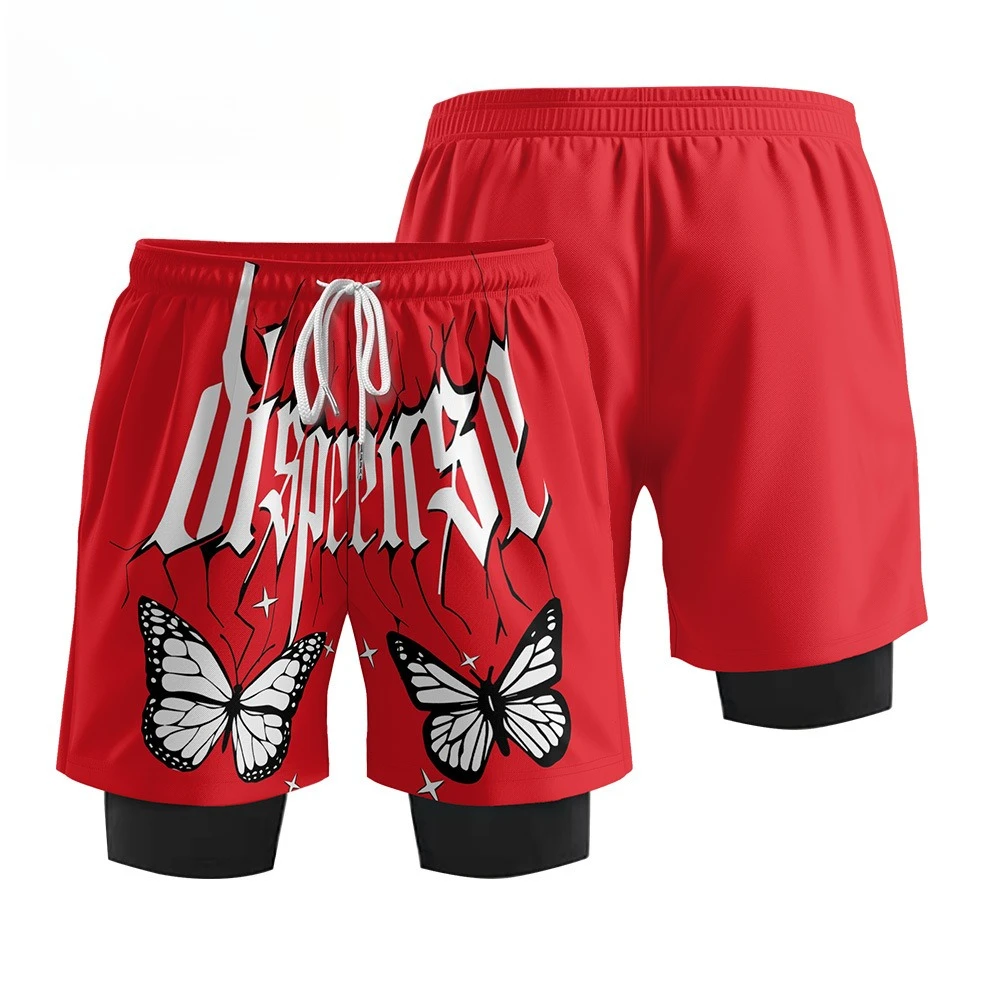 New Men's 2-in-1 Fitness Running Shorts, Outdoor Quick Drying Cycling Shorts, Casual Beach Shorts, Surfing, Swimming, Soccer