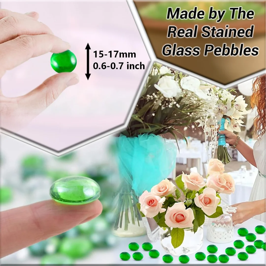Decorative Glass Pebbles, Stones Beads Rounded Gems Flat Marble, Vase Filler, Fire Artificial Crystal Gemstones for Aquarium