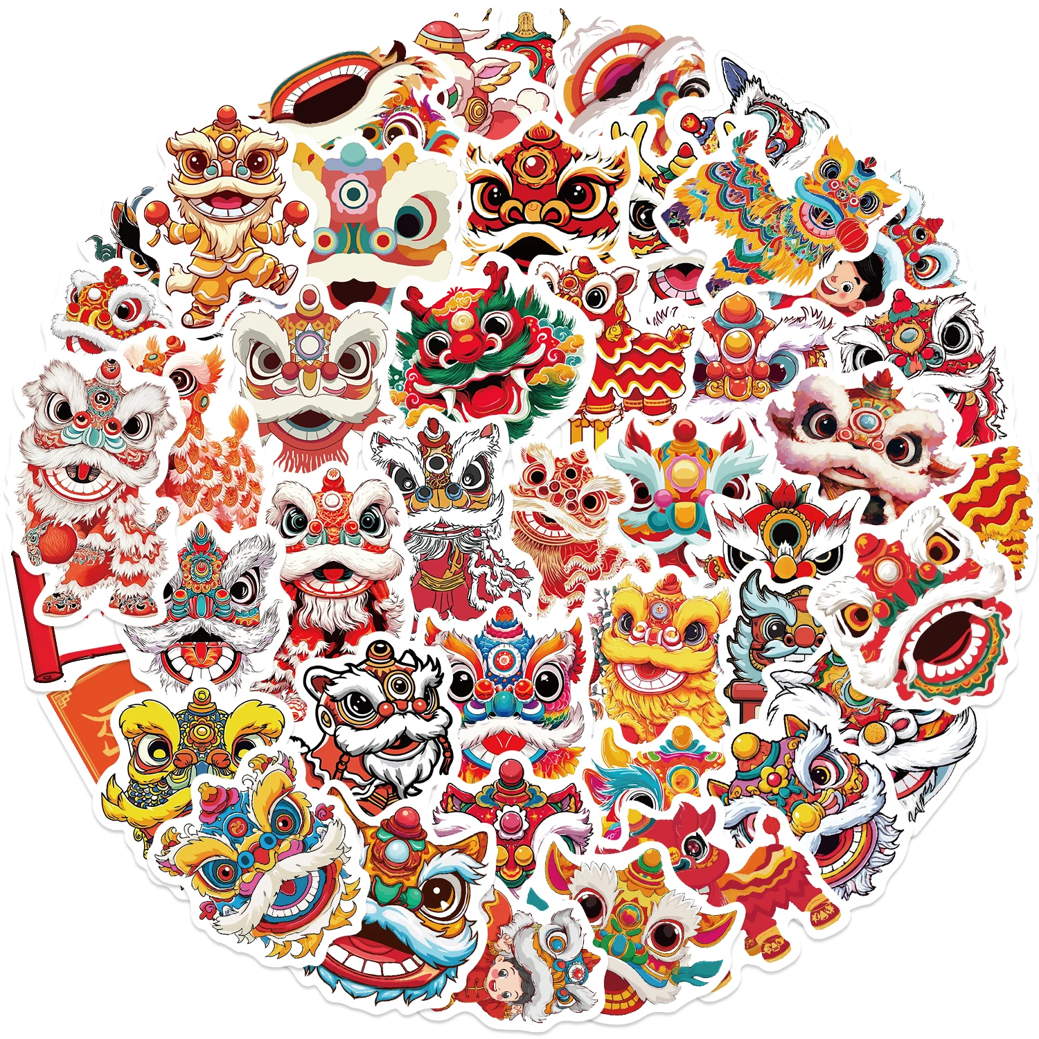 

50/100PCS Chinese Style Cute Lion Dance Stickers Giraffe for Notebook Suitcase Skateboard Hand Account Decoration Sticker Kids