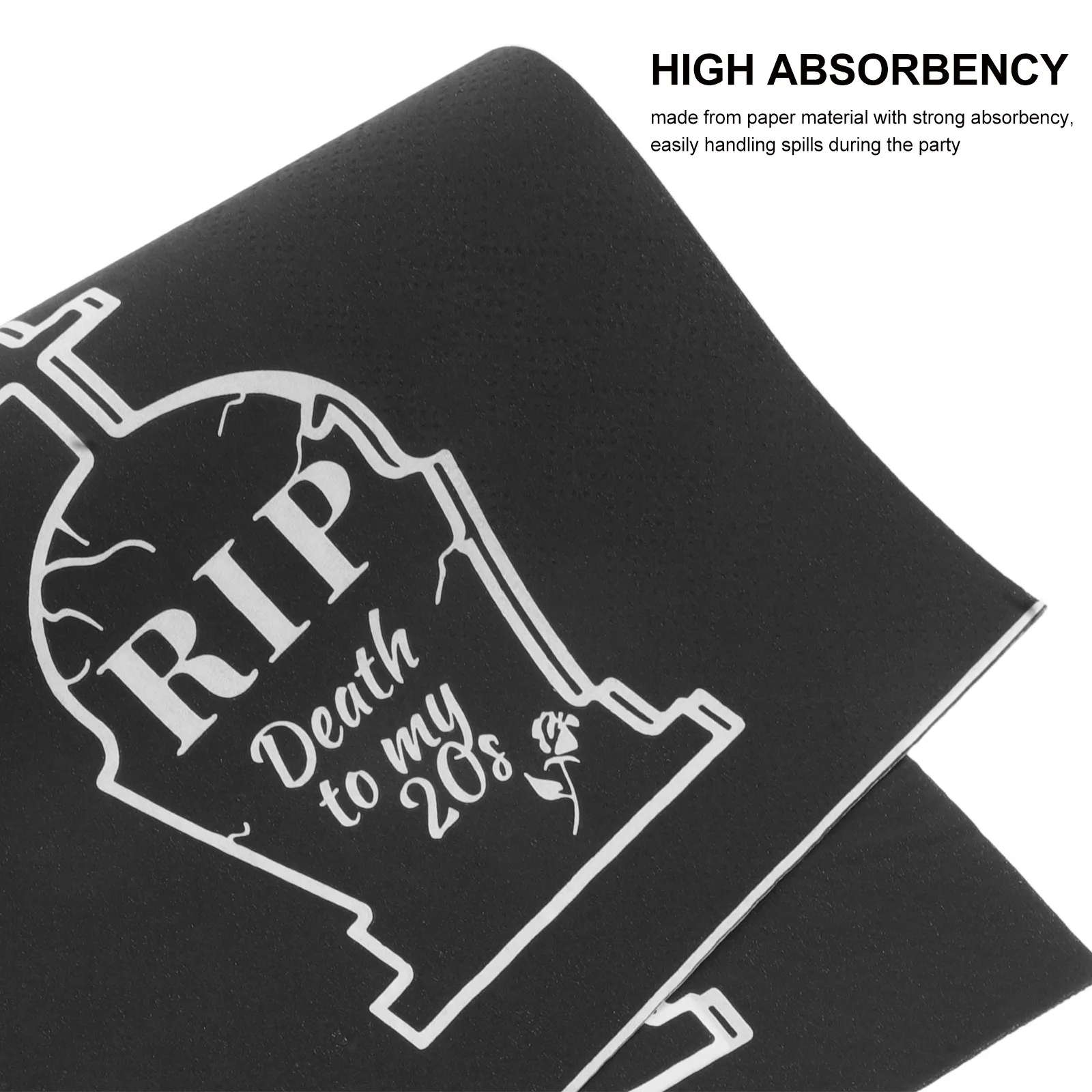 20Pcs Party Napkins Halloween Grave Design Black Disposable Paper Napkins for Birthday Decor Table Setting