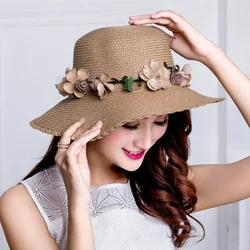 Wreath StrawHat Summer Sun Hat Ladies Elegant Hat Female Vintage Hats Straw Beach Hat Flower String Woman Hats Beach Straw Hat