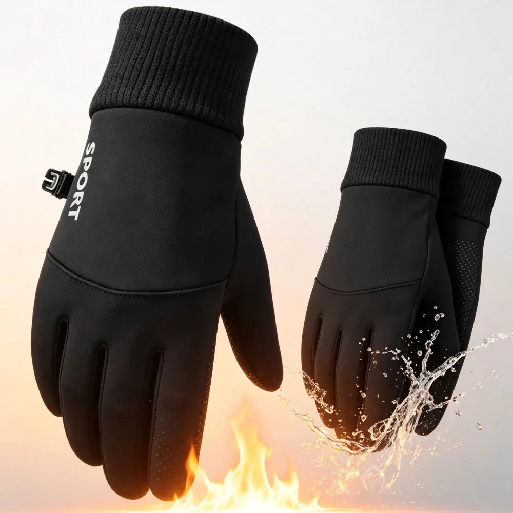 Waterproof Touch Screen Fleece Warm Full Finger Gloves Windproof Cycling Motorcycle Ski Running Non‑Slip Outdoor Sports Gloves