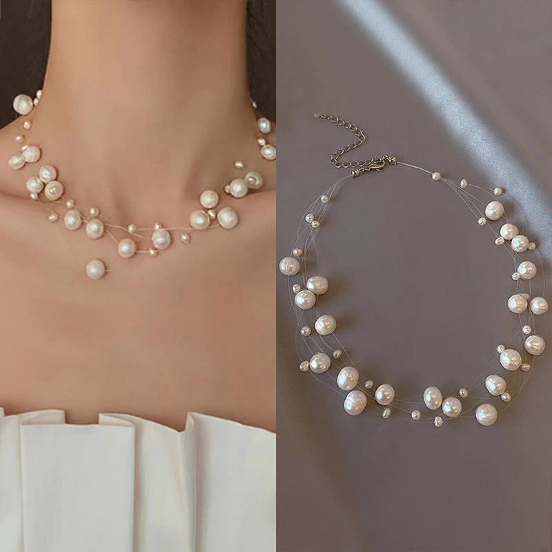 Pearl Multi-layer Pendant Necklace French Style Light Luxury Elegant Niche Design Fashion Women Sweet Jewelry Accessories Gift