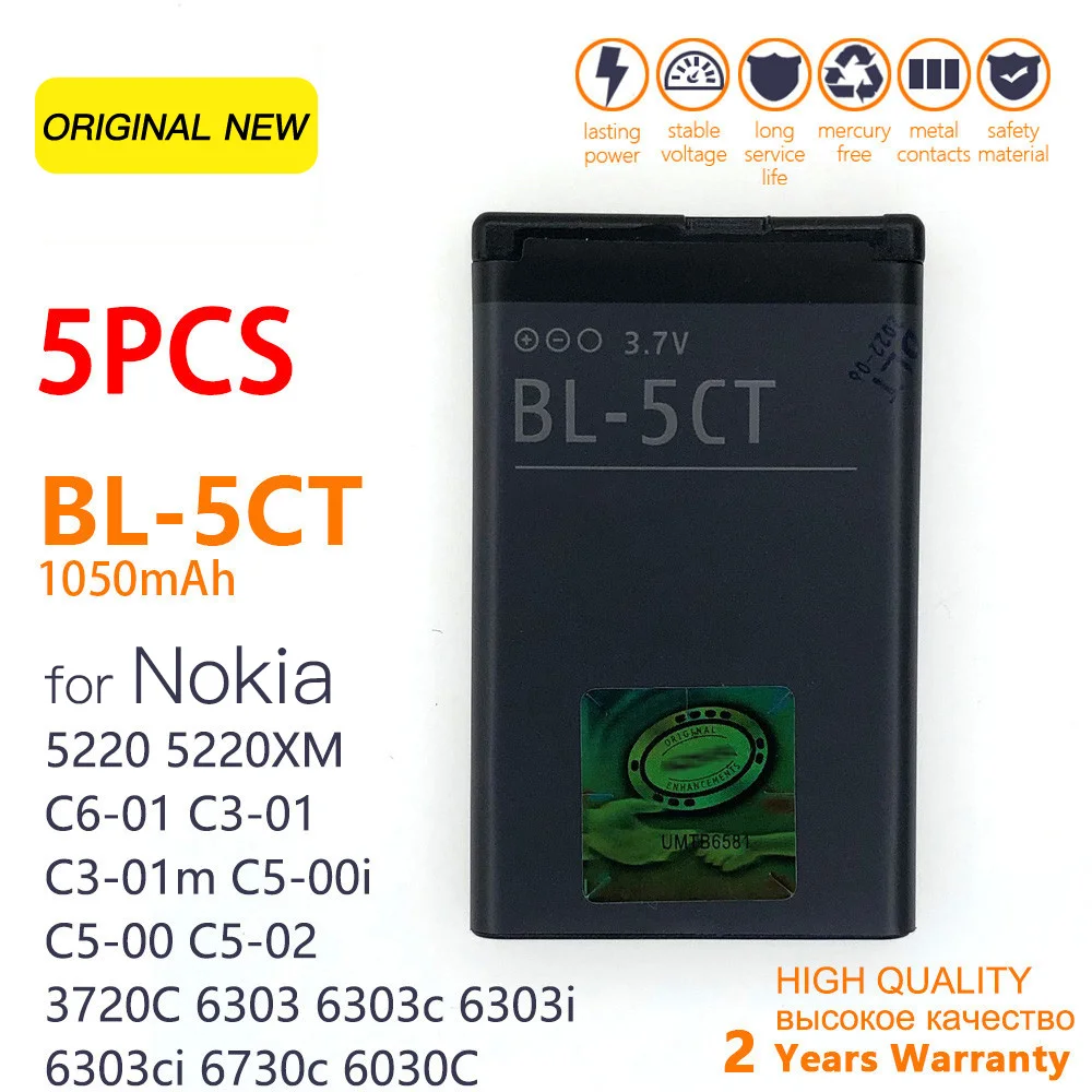 1050mAh BL-5CT BL5CT BL 5CT Rechargeable Phone Batteries For Nokia 3720C 5220XM 6303C 6730C C5 C5-00 C6-01 6030C 6303i Batteria