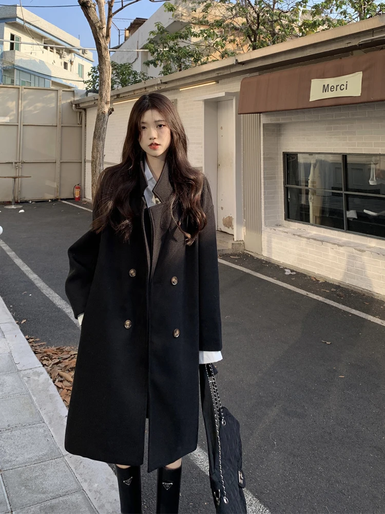 

Elegant Hepburn Style Long Sleeve Woolen Coat Women's Fashionable Midi Coat Trendy Summer New Arrival Petite Size