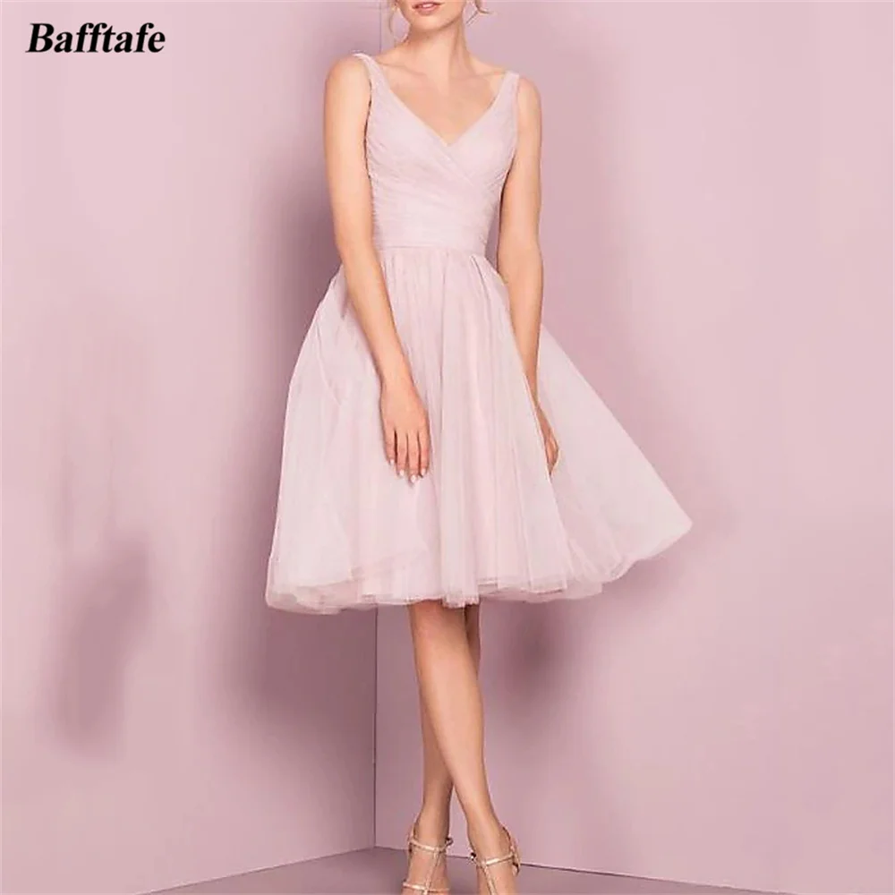 Fairy Tulle Knee Length Short Prom Dresses Customized A Line V-Neck Homecoming Dress Women Outfit Formal Occasion Party Gowns