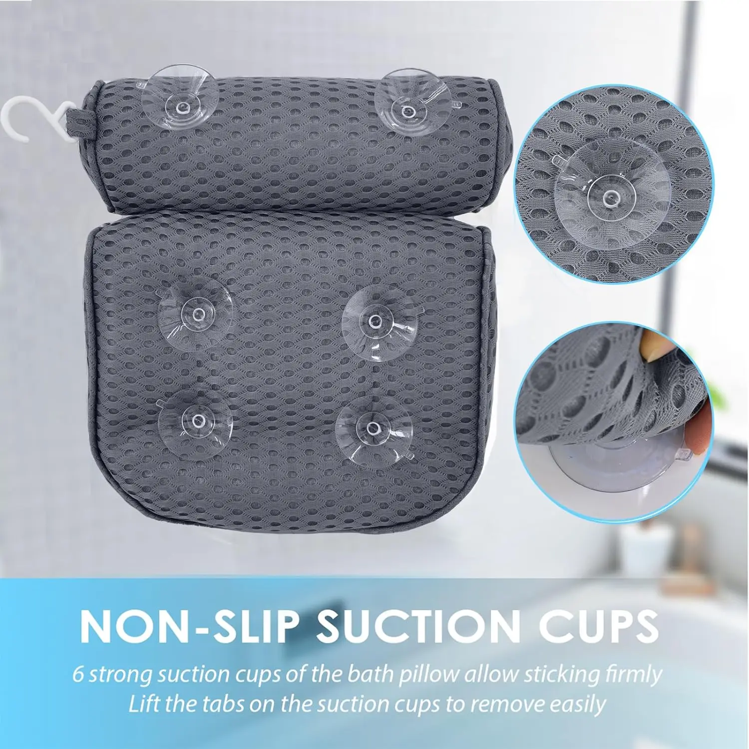 Luxury Bathtub Headrest with Head,Neck & Back Support Soft Bath Pillow with Multiple Non-Slip Suction Cups Relaxing Bath Cushion