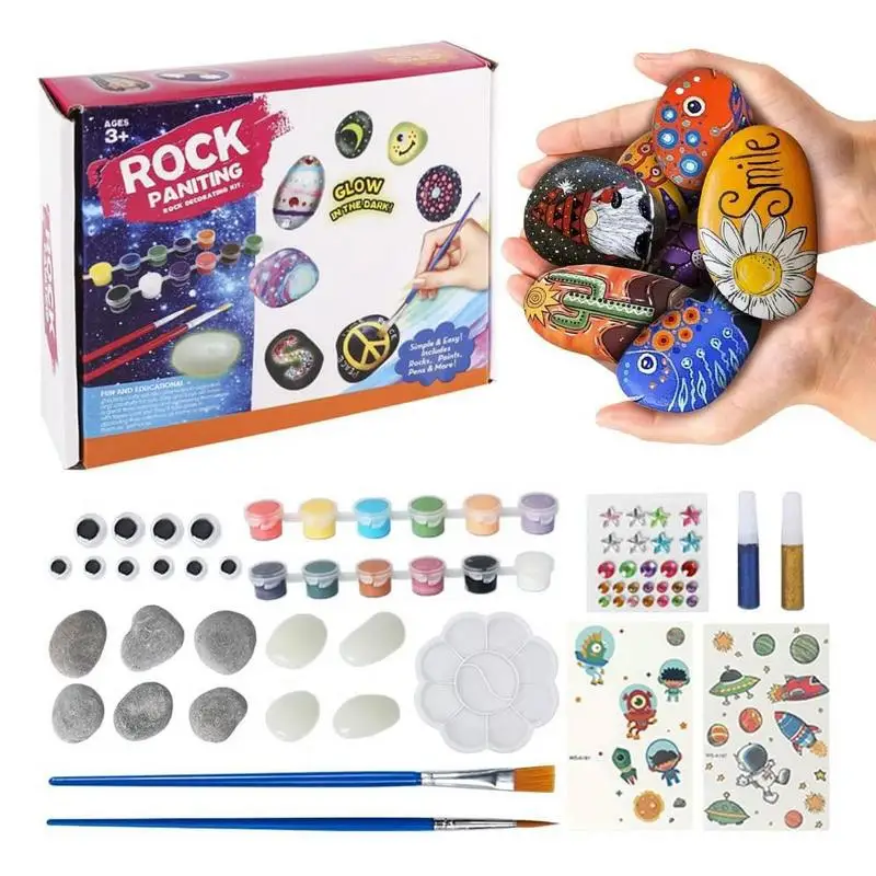 Juego de pintura en roca para niños, juguetes artísticos y artesanales, Kits de pintura artesanal para niños, Kits de pintura para manualidades educativas, juguetes artísticos, artesanía en roca creativa