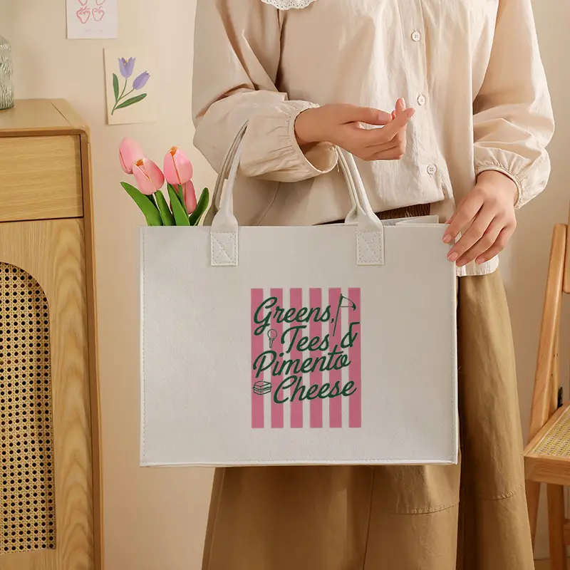 

Masters Inspired Tote Bag Organizer Large Capacity Travel Shoulder Bags Fashion White Large Felt Bags National Golf Club Gifts