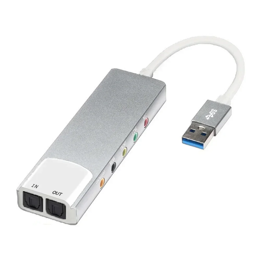 

Portable Aluminum USB External Sound Card SPDIF Optical Fiber Output 5 1 Channel AC3 for DTS Compatible with OS