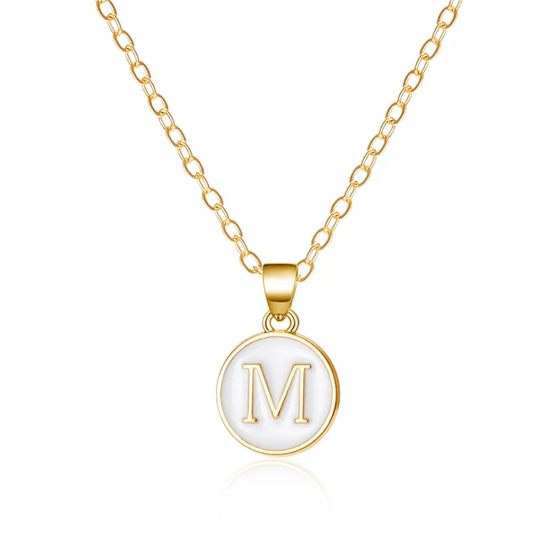 Mode A-Z 26 Buchstaben Halskette Für Frauen Exquisite Initialen Name Runde Emaille Anhänger Schlüsselbein Kette Choker Halsketten Schmuck – Detail 16