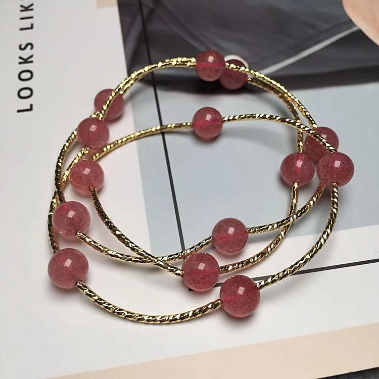 Wholesale Crystal Quartz Strawberry Quartz Bracelet 14K Gold Filled Color‑Retaining Women Jewelry Bracelet Accessories