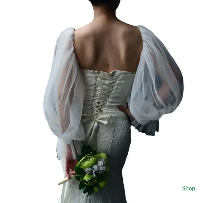 Dropship Wedding maniche a sbuffo staccabili bianche maniche lunghe rimovibili fatte a mano da sposa coprono eleganti accessori