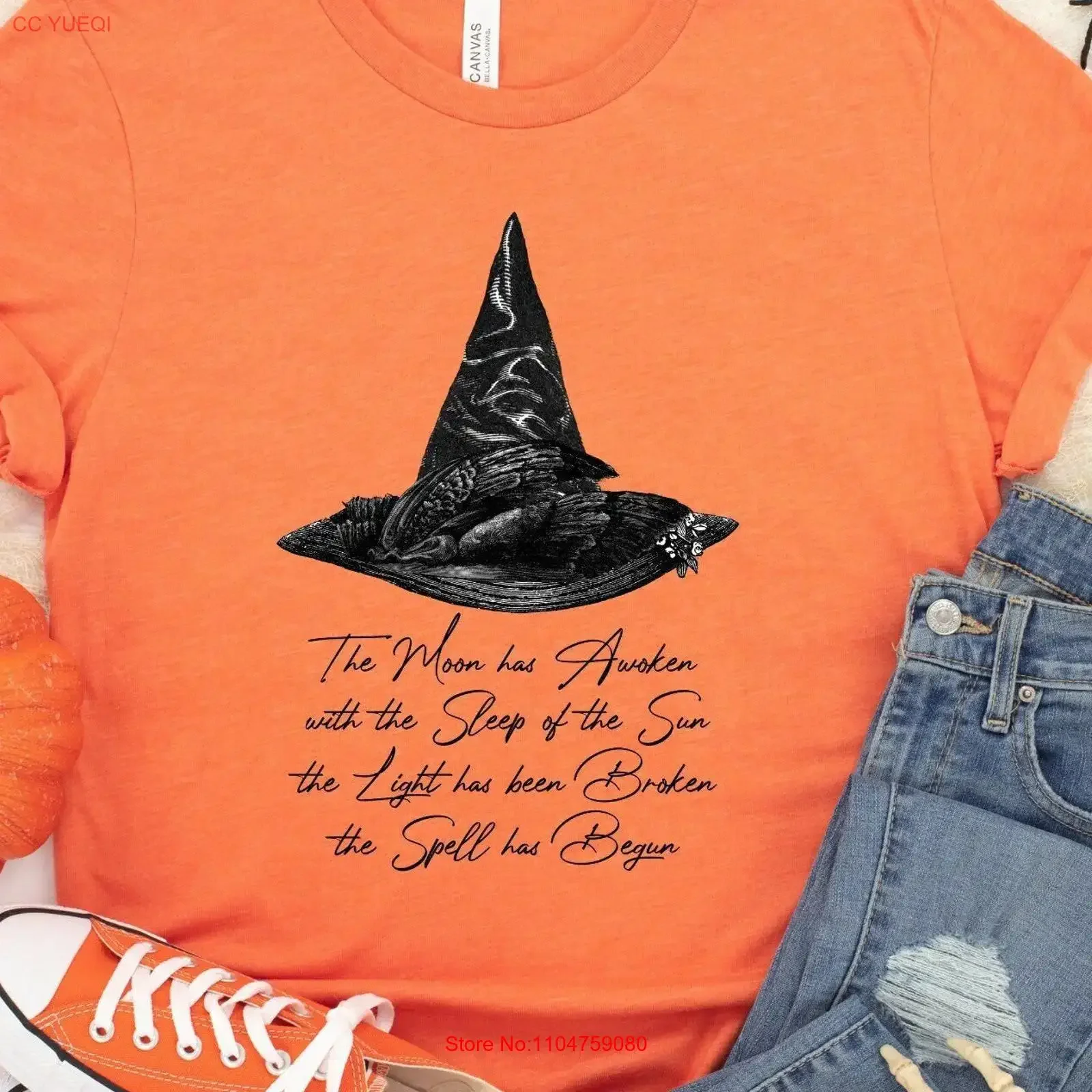 The Moon Has Awoken Witches Spell T Shirt Halloween Wica Good Witch Ritual All Hallows Eve Quote vintage Washed Stylish
