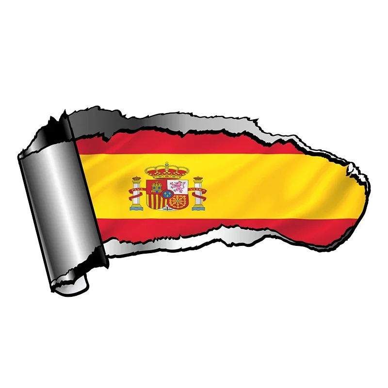 Auto Aufkleber Zerrissene Öffnen Wunde Zerrissen Metall Design mit Spanien Spanisch Land Flagge Vinyl Körper Hinten Fenster Dekorative Abziehbilder, 13CM * 6CM