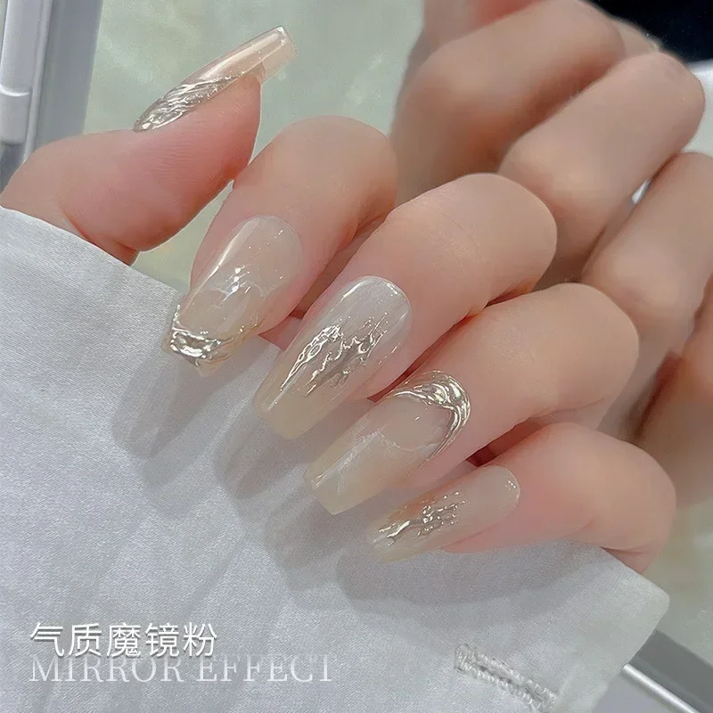 Manicure Magische Champagne Aurora Spiegel Poeder Zilver Metallic Verf Gloss Sterke Spiegel Delicate Glitter Flash Shell