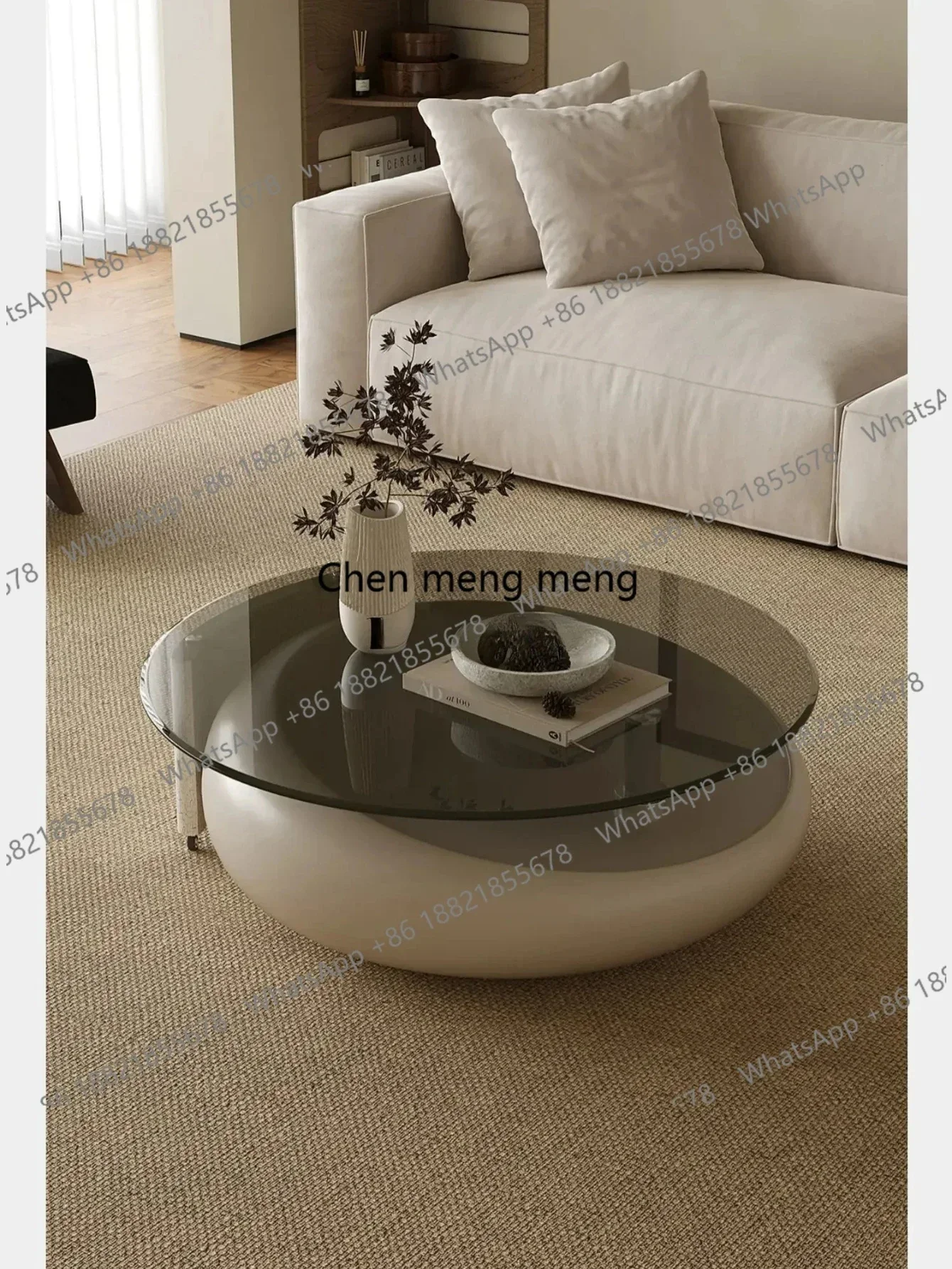 Z136Italian minimalist round rotating coffee table living room high-end glass coffee table