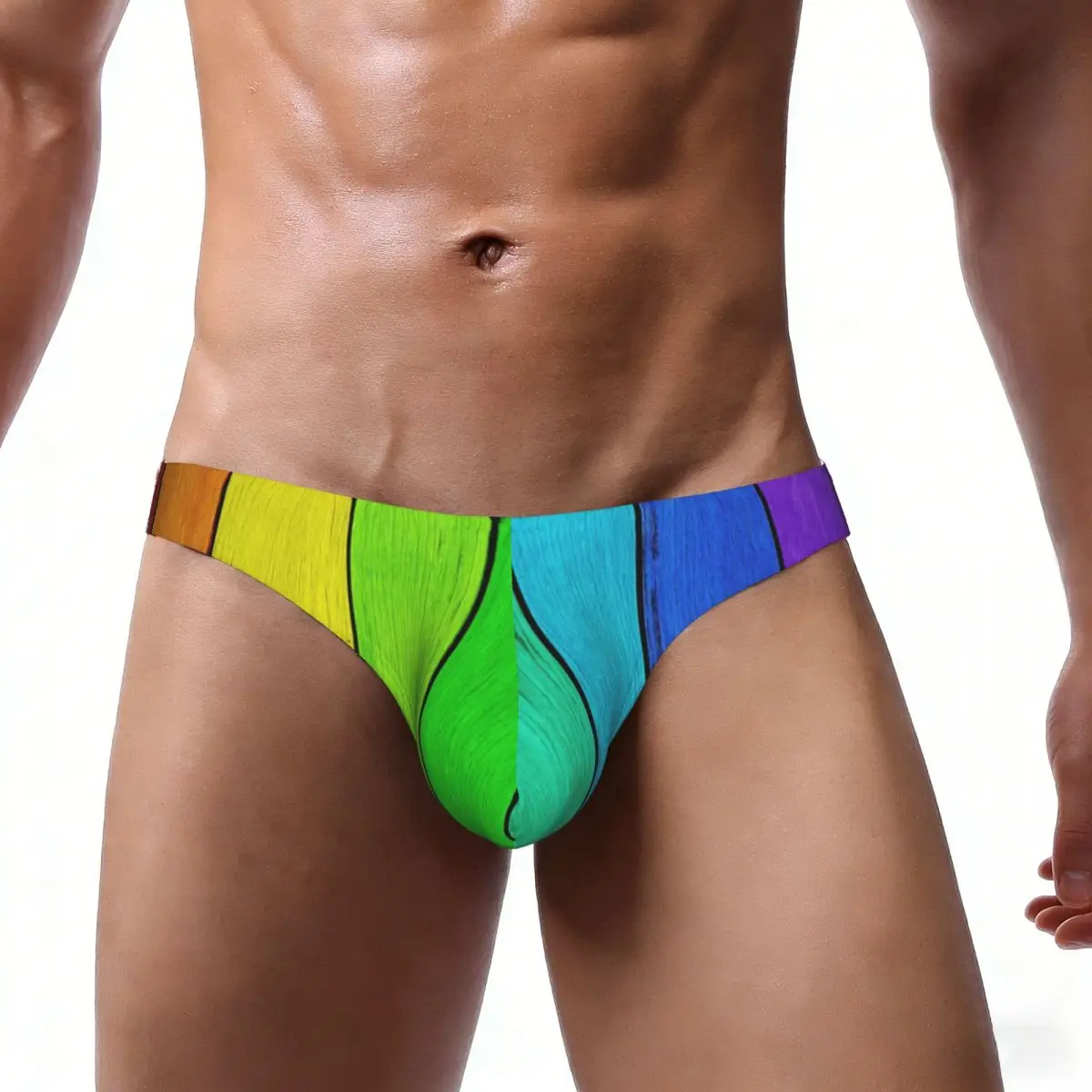 Men's Sexy Briefs Breathable Bikini Rainbow Wood Men Underpants Low Cut Man Underwear Panties