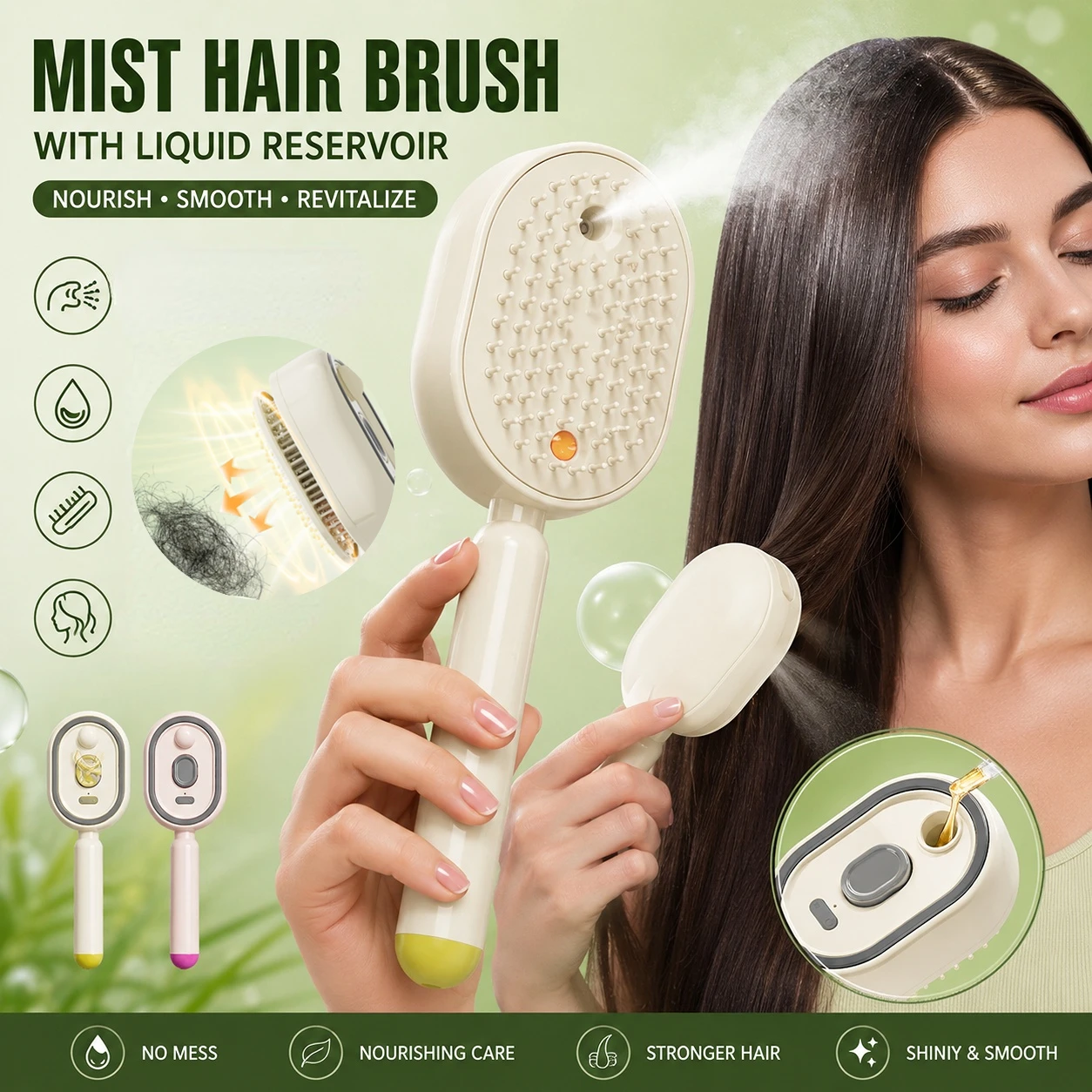 Electric Spray Hair Brush 3 in 1 Rechargeable Steam Massage Comb Self Cleaning Air Cushion Scalp Massager Anti Static Brush