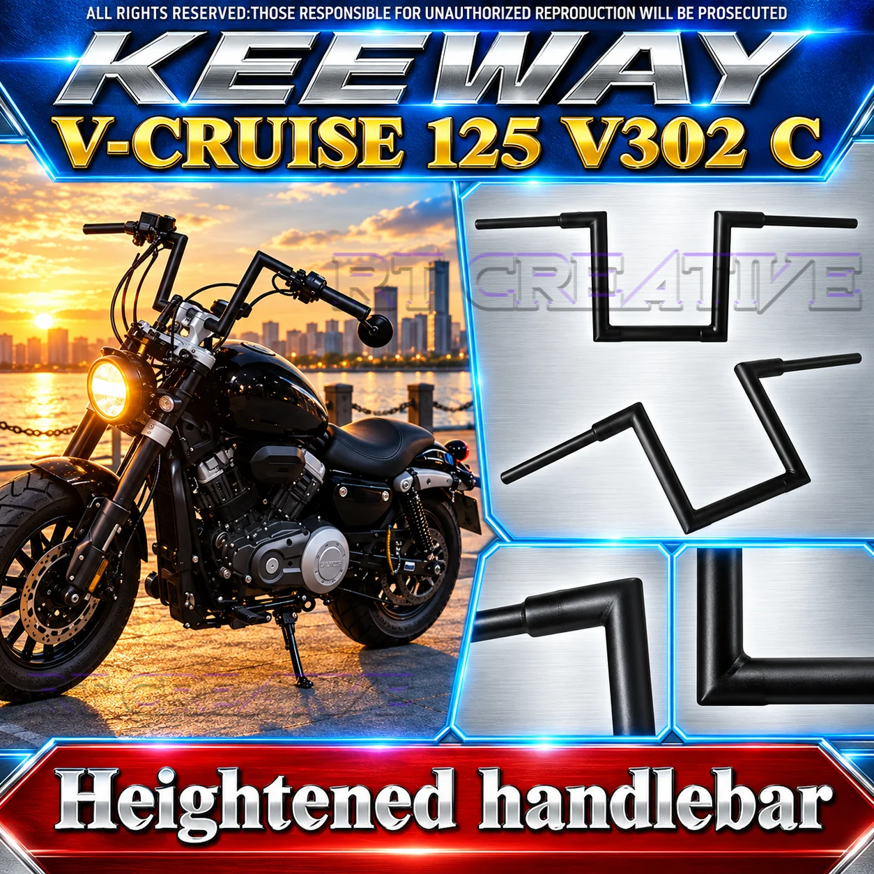 Retro Modified Steering Handlebar For Keeway V Cruise 125 V302C, Motorcycle Drag Style Handle Bar Cruiser Mod Parts