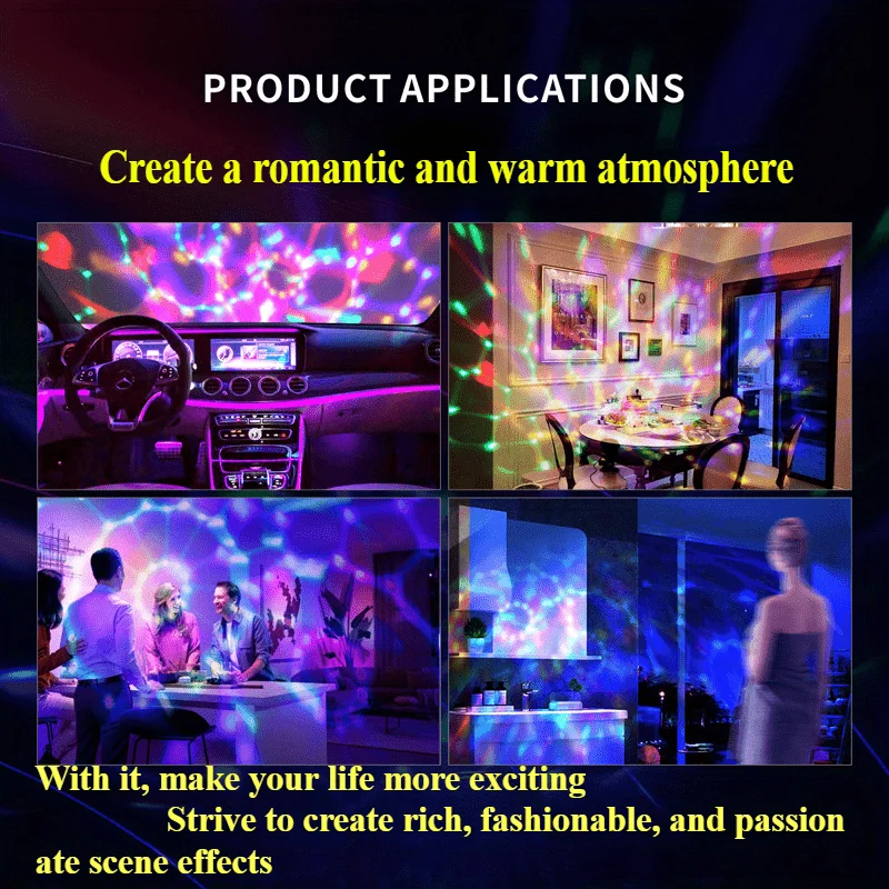 USB Nachtlicht LED Sternen Himmel Projektor Licht Sound Aktiviert RGB Auto Rotierenden Bühne Strobe Lampe Tragbare Zimmer Party Decor