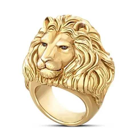 New Hip Hop Dominance African Lion Ring European and American 925 Silver Plated 18k Gold Set Zircon Men's Ring