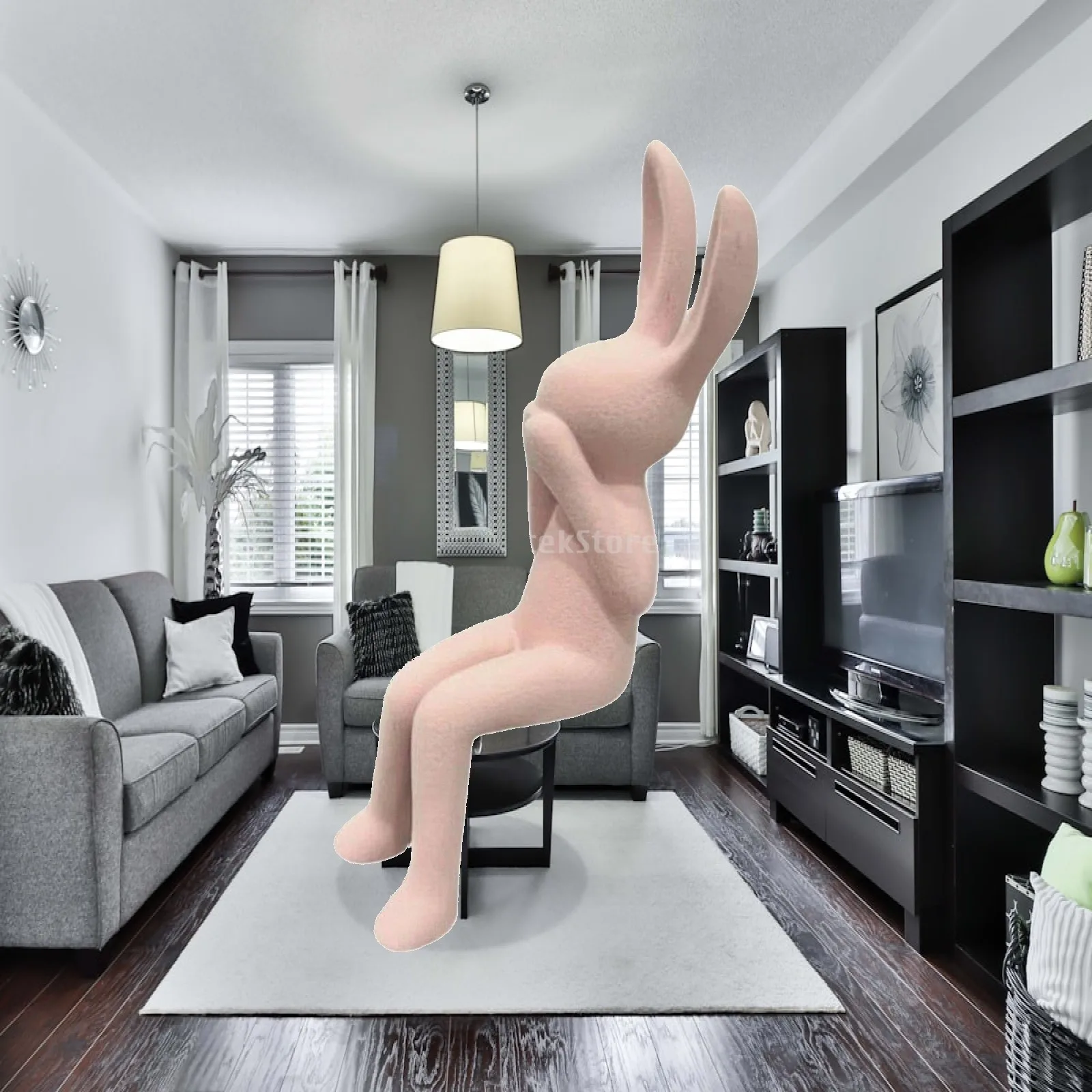 Sitting Resin Rabbit Figurine Flocked Pastel Dollhouse Miniature Item Shelf Sitter Calming Decorative Figurine for Office